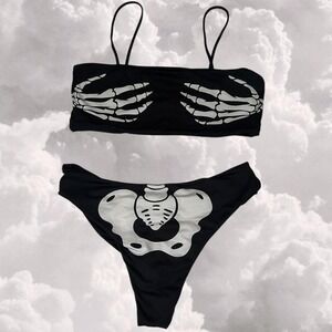 Goth Skeleton Black Bikini Rare Towers Swimwear
